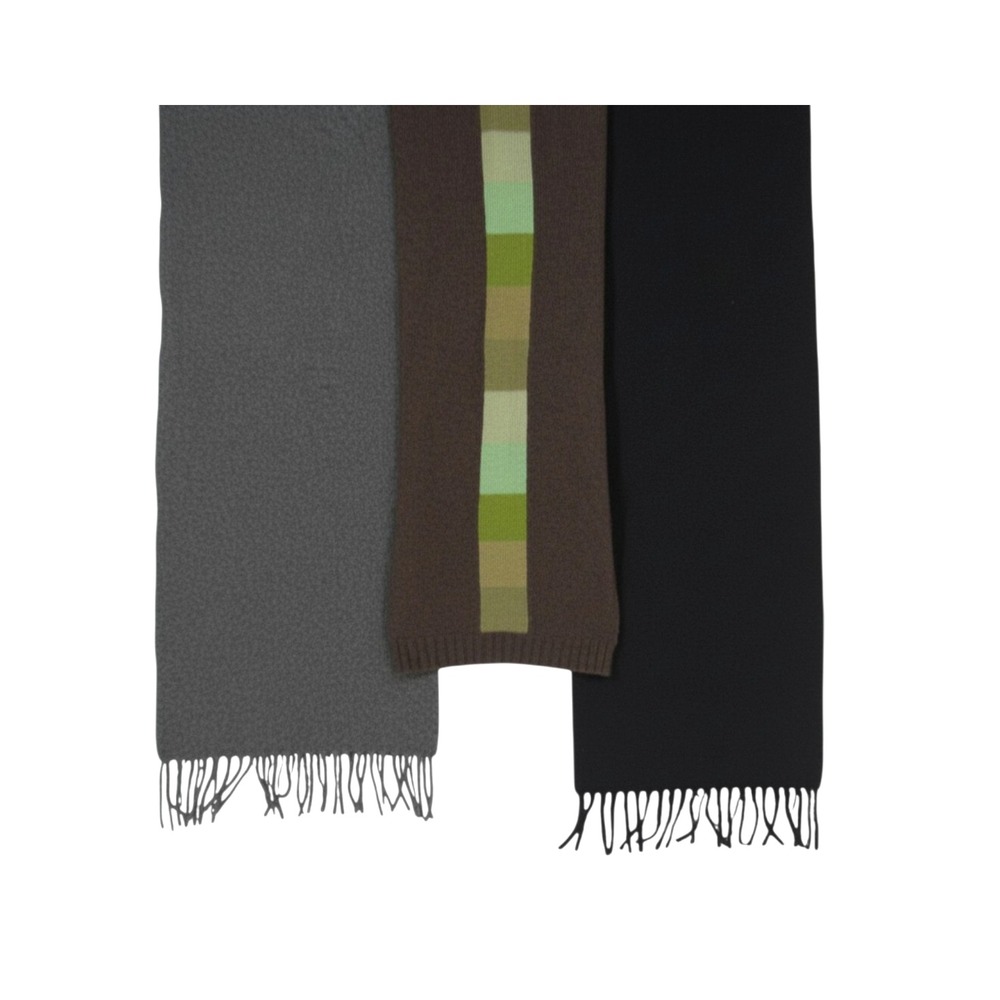 ROUNDTREE & YORKE Lot of 3 LAMBSWOOL/WOOL Tassels SOLID & STRIPES Long Scarves